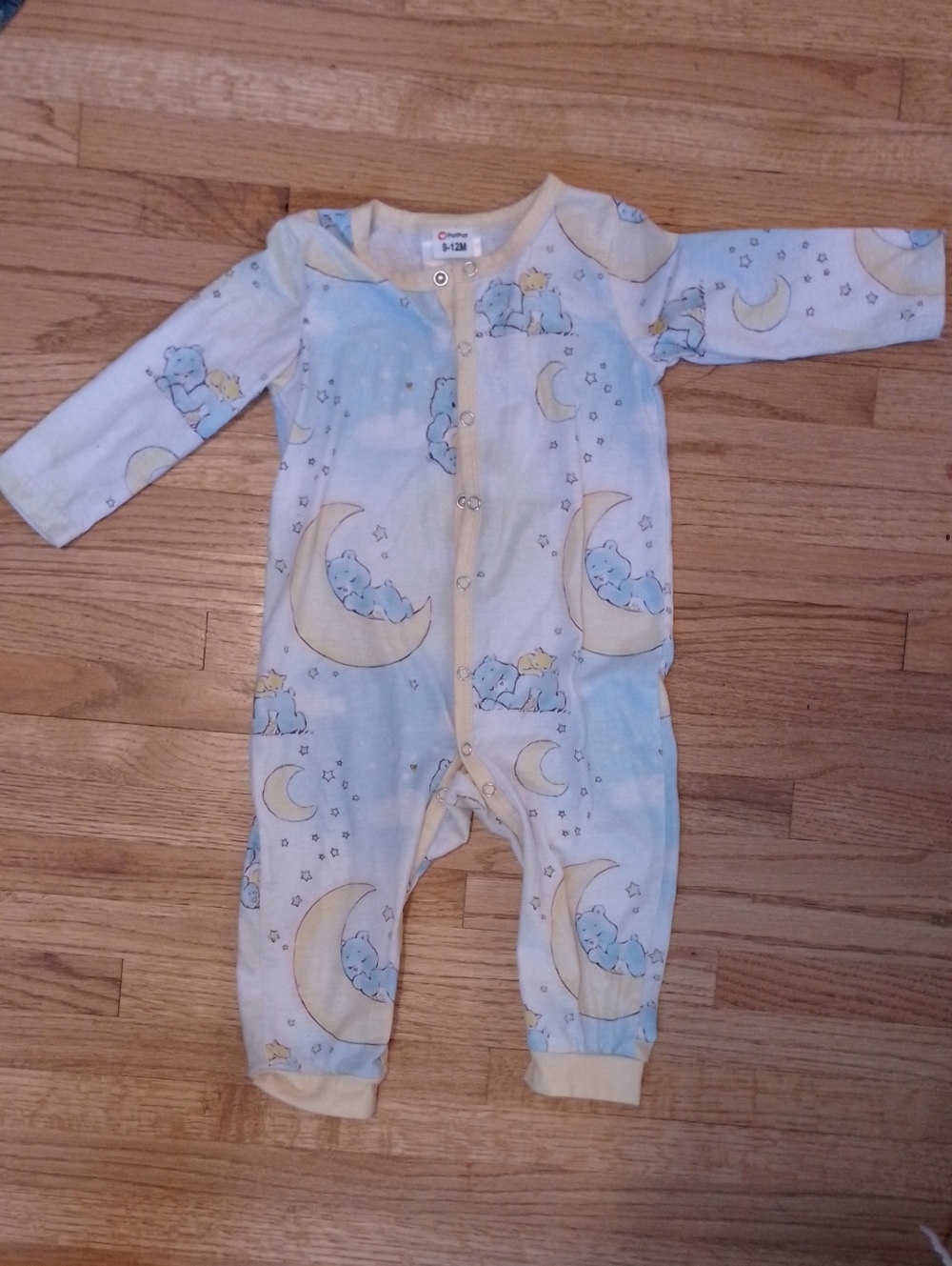 Care Bears Baby Light Blue and Cream Moon Print One-Piece Bodysuit Onesie Pjs